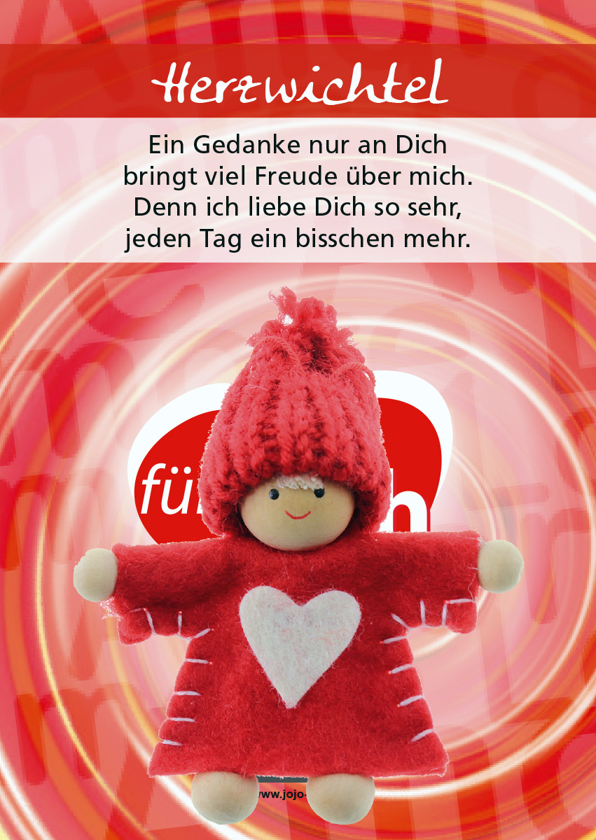 Handgefertigter "Herzwichtel" - roter Wichtel mit Herz (ohne Zöpfe)